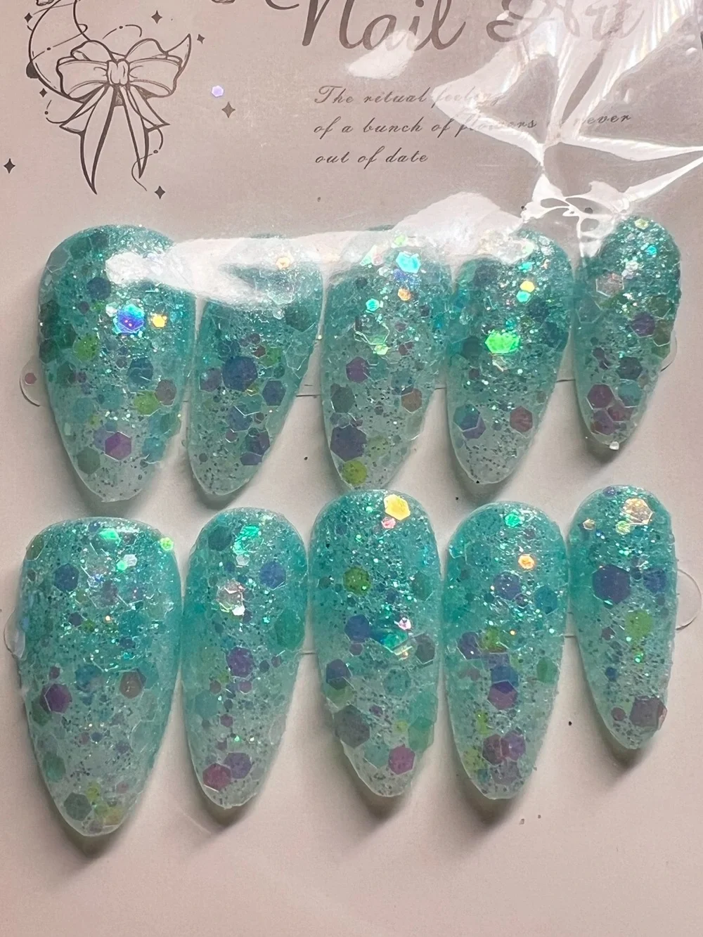 Turquoise Glitter Press-On Nails – Nail Art